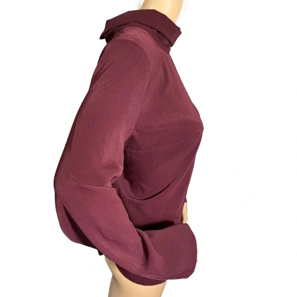ANN TAYLOR Plum Blouse Button Mock Neck Long Sleeve Classic Blouse Medium - Picture 3 of 12
